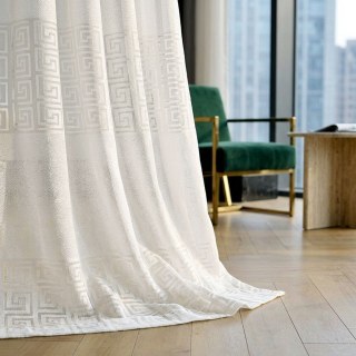 Greek Key Ivory White Heavy Mesh Net Curtain