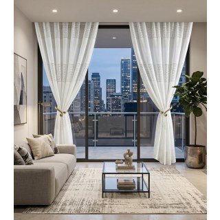 Greek Key Ivory White Heavy Mesh Net Curtain 4