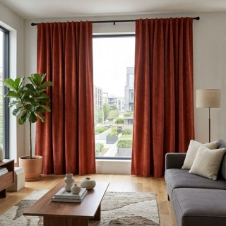 Rideau en chenille rouge rouille terracotta de luxe 2