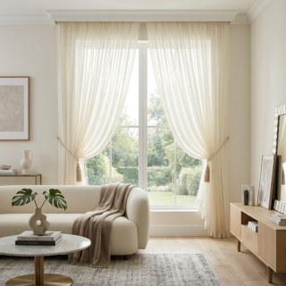 Satiné Touch Crème Voile Texturé Rideau 5