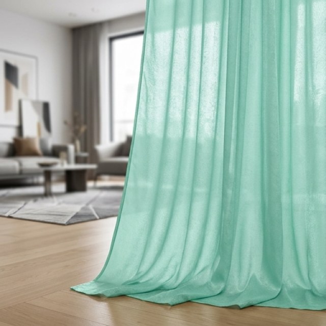 Satiné Turquoise Vert Rideau Voile 1