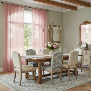 Brise Douce Rideau Voile Chiffon Rose Corail 2