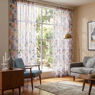 Vigour Multicolore Moderne du Milieu du Siècle Violet Géométrique Rideaux en Lin Voile