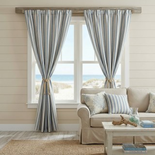 Rideaux de mélange de coton rayés bleu Haze 3