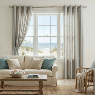 Rideaux de mélange de coton rayés bleu Haze 4