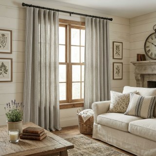 Cottage Lin Coffee Brown rayé naturel Lin Coton Blend Rideaux 2