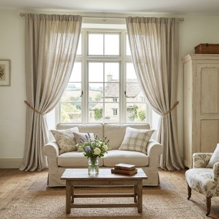 Cottage Lin Coffee Brown rayé naturel Lin Coton Blend Rideaux 3