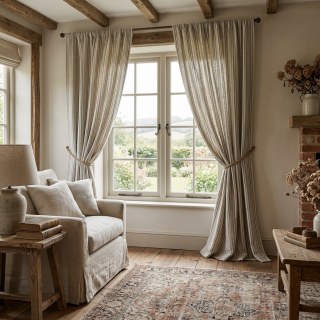 Cottage Lin gris rayé naturel coton mélange Rideaux 3