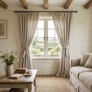 Cottage Lin d'avoine rayé Linge naturel mélange de coton Rideaux 3