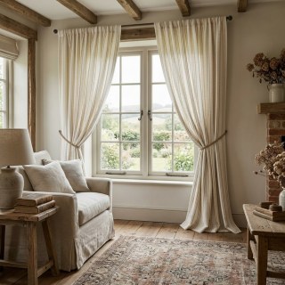 Chalet Lin Terracotta Rideaux de mélange de coton en lin naturel rayé orange 3