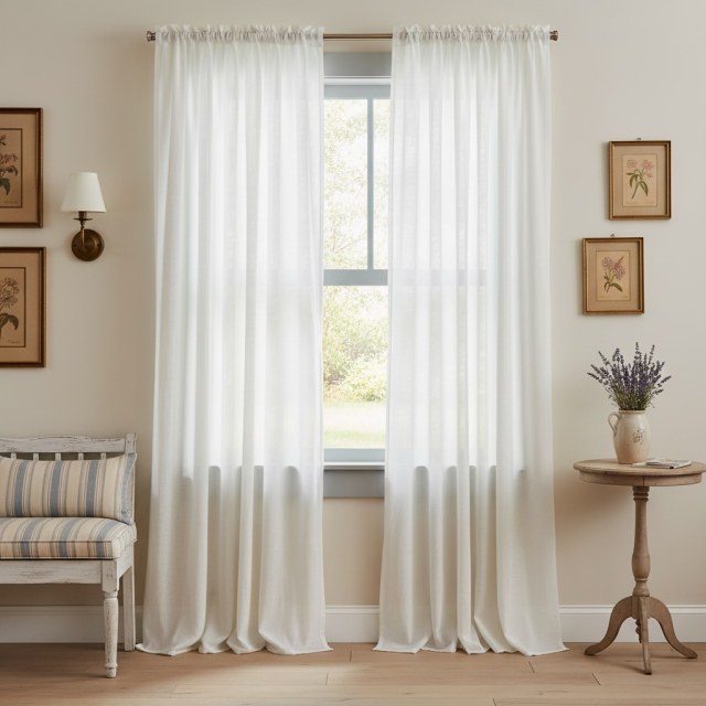 Cotton Club Pur Coton Ivoire Blanc Rideau Voile Transparent 1