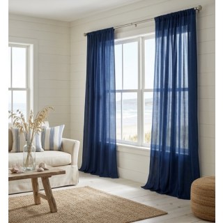 Cotton Club Pur Coton Marine Bleu Tissu Voile Semi-Transparent Lourd 3