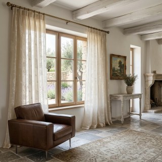 Jardin Enchanté Rose & Papillon Floral Crème Rideau Voile 2