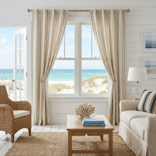 Haven Stripe Café Brown Linge naturel Coton Blend Rideaux 3