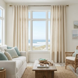 Haven Stripe Oatmeal Natural Lin Coton Blend Rideaux 1