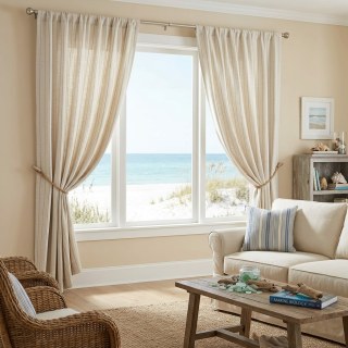 Haven Stripe Oatmeal Natural Lin Coton Blend Rideaux 3