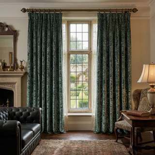 Le luxe du patrimoine Noir Vert Gilded Damask Rideaux de velours