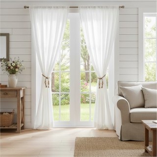 Rideau Voile Blanc Semi-Transparent Texturé Effet Écailles de Sirène 3