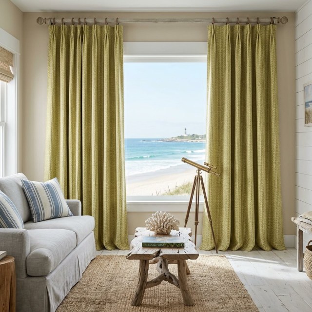 Grille naturelle Chartreuse Linge d'olive vert Cotton Blend Rideaux 1