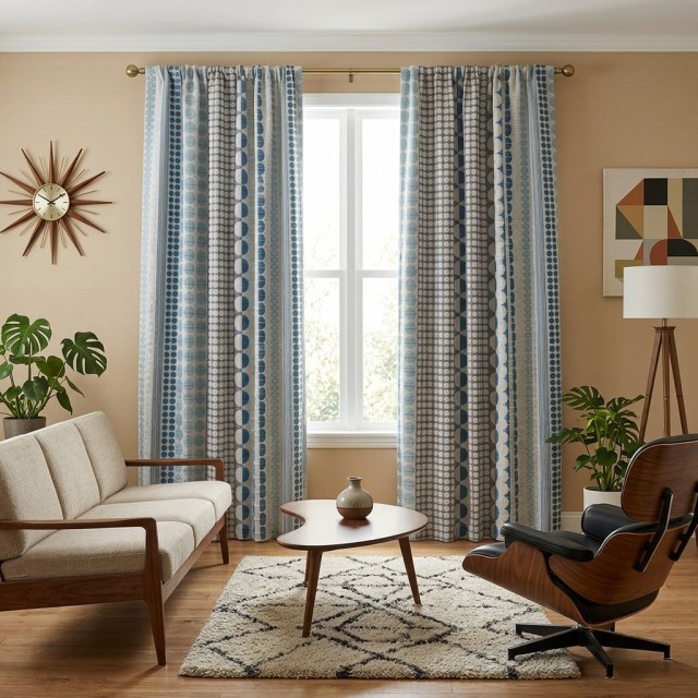 Passionné(e) par les pois Modern 3D Jacquard Bleu & Gris Motif géométrique Rideau 1