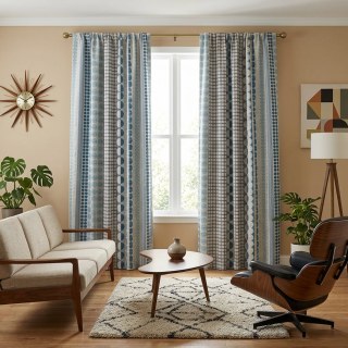 Passionné(e) par les pois Modern 3D Jacquard Bleu & Gris Motif géométrique Rideau