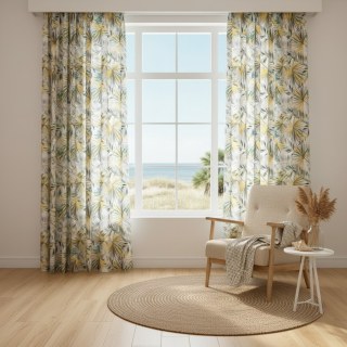 Feuilles tropicales de Palm Delight Rideaux gris jaune