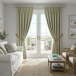 Raffia Lattice Sage Vert d'olive Linge naturel Coton Blend Rideaux 2