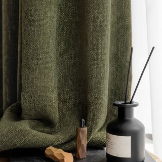 Royale Chenille Texturée Vert Olive Foncé Rideau Occultant