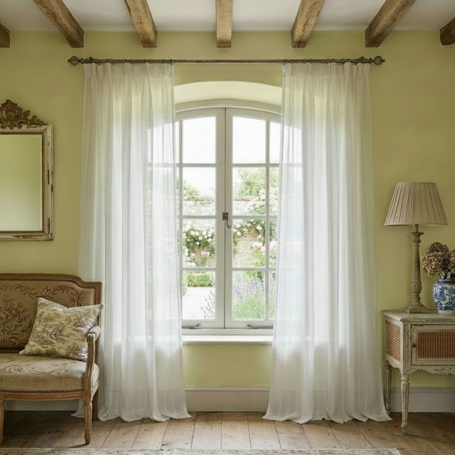 Sunnyside Lin Style Blanc rayé Rideaux Voiles 1