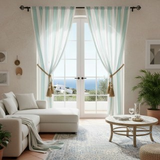 Sunnyside Rideaux Voile Bleu et Blanc Rayés en Lin de Luxe 3