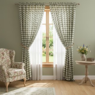 Chalet Charm Sage Olive Vert Linge Style Gingham Vérifiez les rideaux de plaid 3