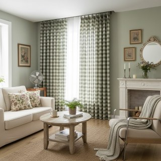 Chalet Charm Sage Olive Vert Linge Style Gingham Vérifiez les rideaux de plaid 2