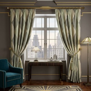 Déco Diamant Vert Art Déco Rideaux géométriques avec détails dorés 3
