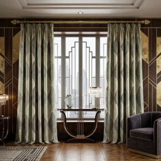 Déco Diamant Vert Art Déco Rideaux géométriques avec détails dorés