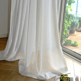 Elizabeth White Semi Sheer Vertical Bands White Lines Voile Curtain 2