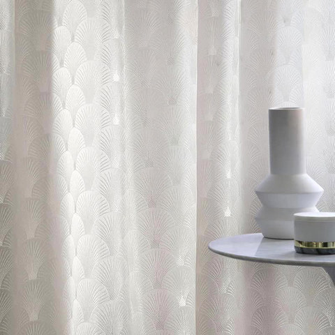 The Roaring Twenties Luxury Art Deco Shell Patterned Cream Ivory Curtain 1