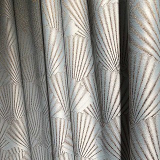 Oriental Fans Luxury Art Deco Jacquard Patterned Duck Egg Blue Curtain