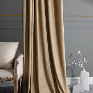 Scandinavian Basketweave Textured Mocha Light Brown Velvet Blackout Curtains 3