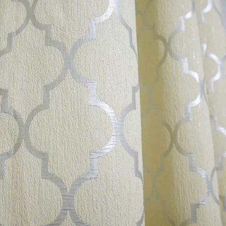 Moroccan Trellis Beige and Metallic Silver Arabesque Geometric Curtain 1