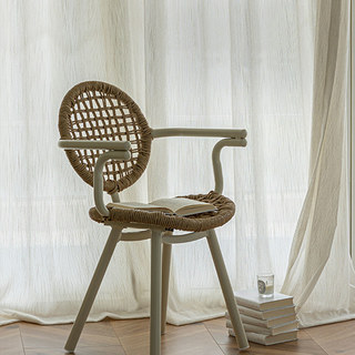 Fleecy Cloud Cream Off White Textured Striped Voile Curtain 3