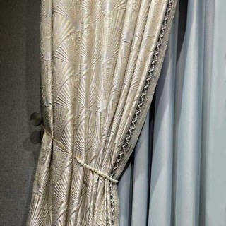 Fan Patterned 3D Jacquard Cream Gold Art Deco Geometric Blackout Curtains 4