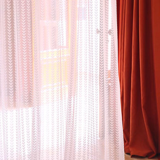 Chevron Stripe Jacquard White Sheer Voile Curtain 10