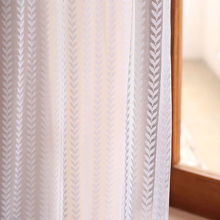 Chevron Stripe Jacquard White Sheer Voile Curtain 8