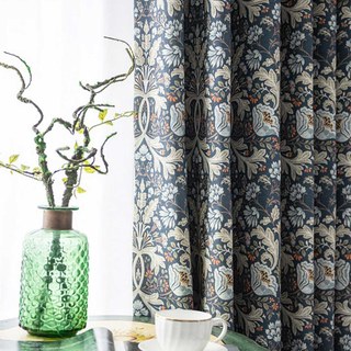 Azure Petals Navy Blue Floral Curtains