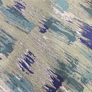 Impressionist Strokes Luxury Jacquard Teal Blue Curtain with Silver Details 6