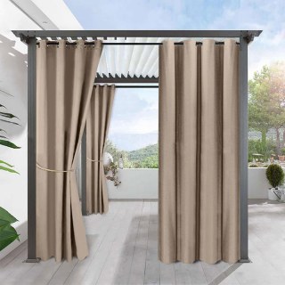 Del Mar Waterproof 100% Blackout Khaki Mocha Linen Style Outdoor Curtain