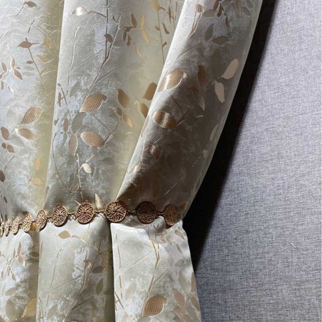 Golden Grove Luxury Jacquard Silky Cream Gold Curtain 1