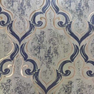 Baroque Mist Blue and Gold Damask Curtains 4