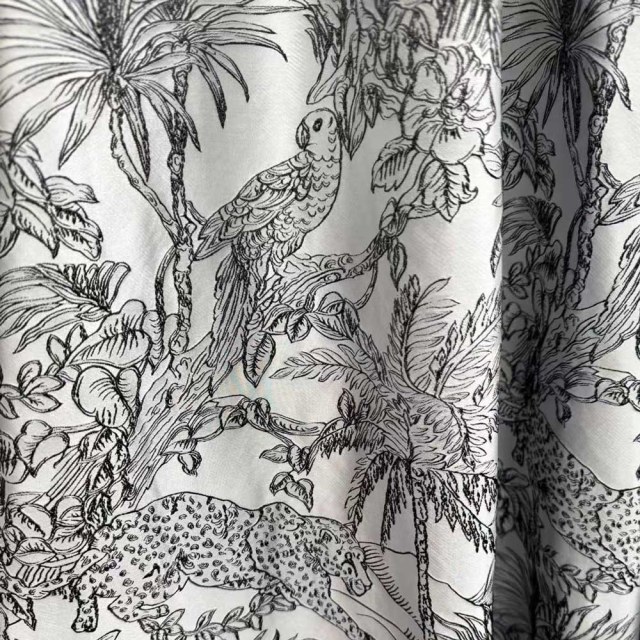 Jungle Jive Leopard and Parrot Silver and Black Blackout Curtains 1