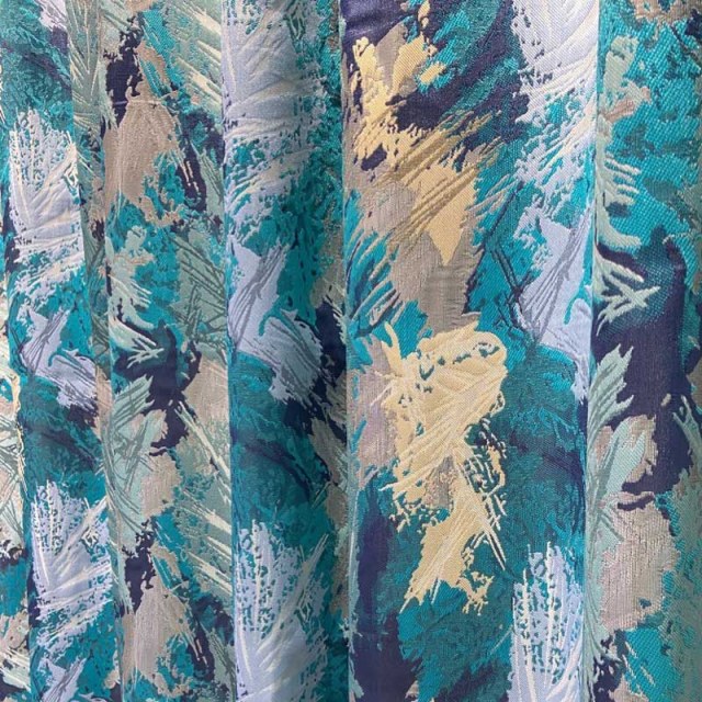 Jungle Mist Luxury Jacquard Teal Blue Abstract Curtains 1